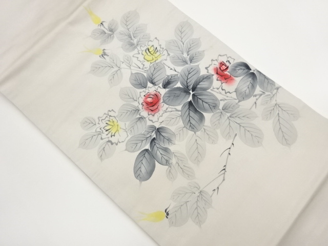 Nagoya obi with a rose pattern hand-painted by Shioze